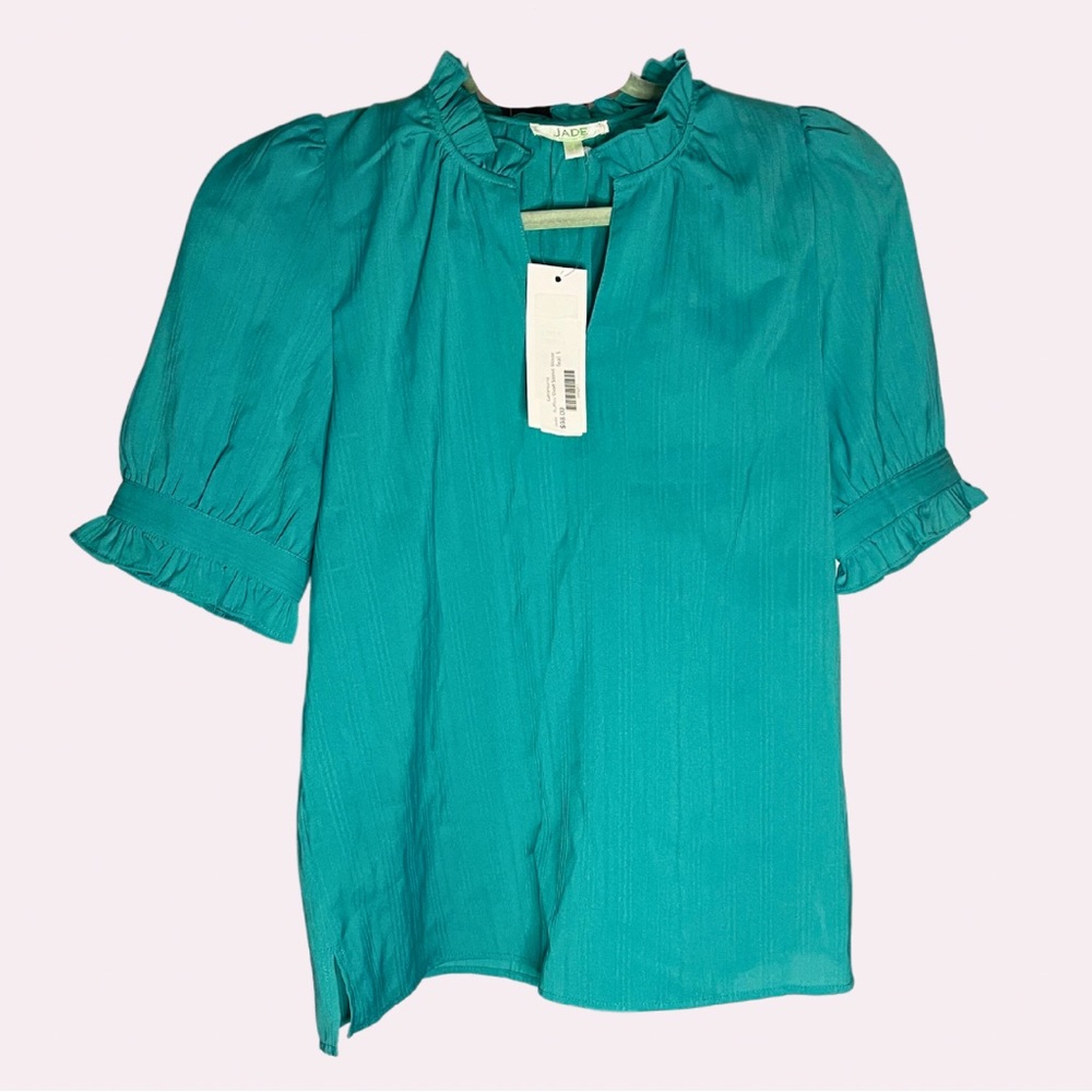 NWT JADE Melody Tam Teal Ruffle Blouse Size Small